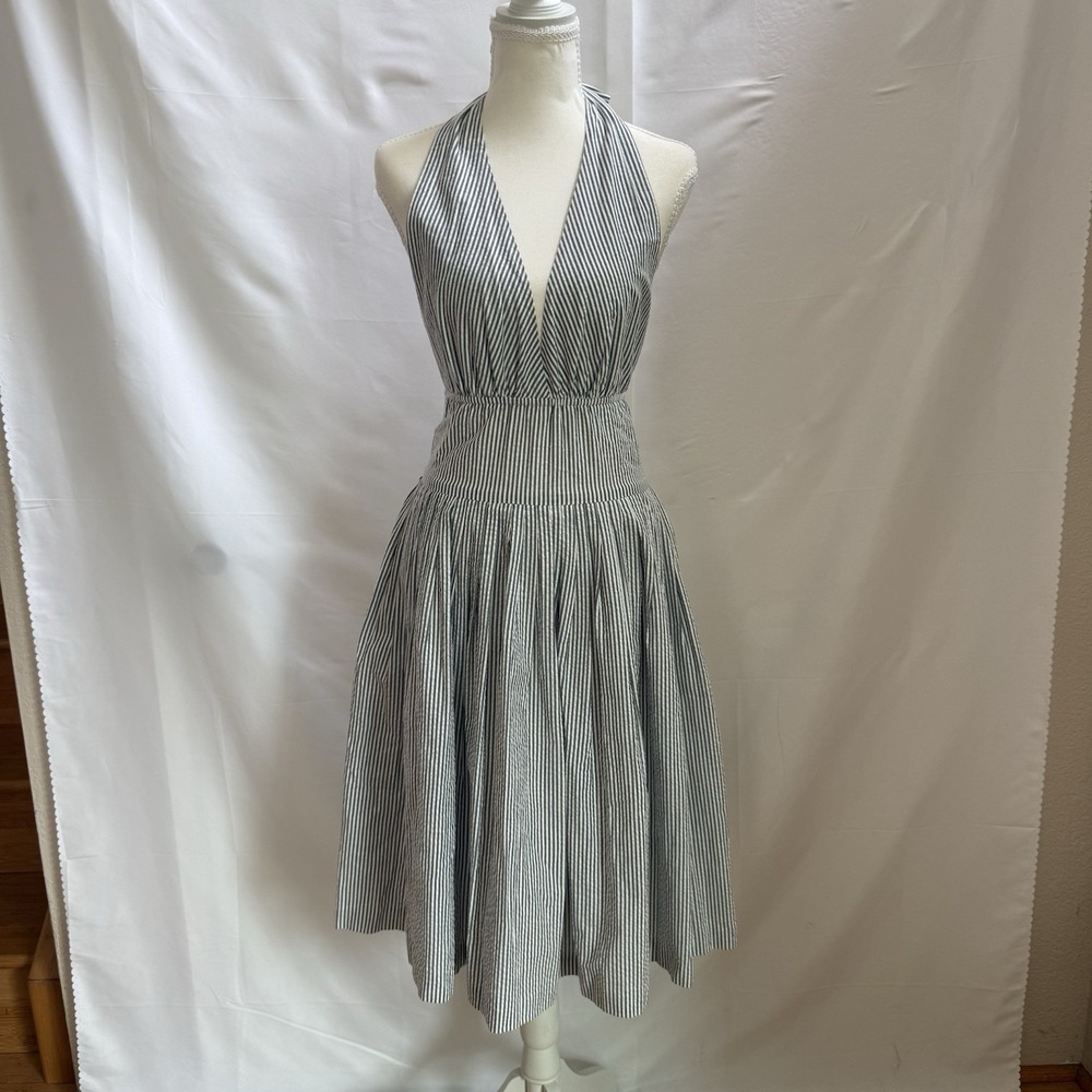 Anthropologie Odille Y2K Rare Seersucker Halter Swing Dress Black White Size 6